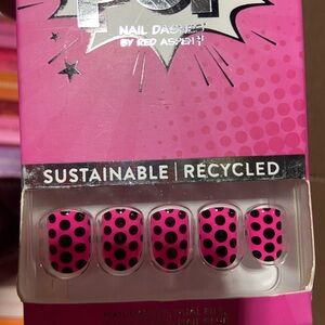 Pink and Black Polka Dot Nail dash bazinga Barbara